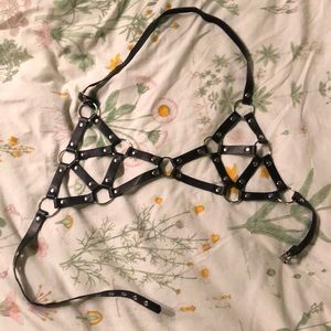 Black Faux Hardware Leather Harness for Festivals/Raves